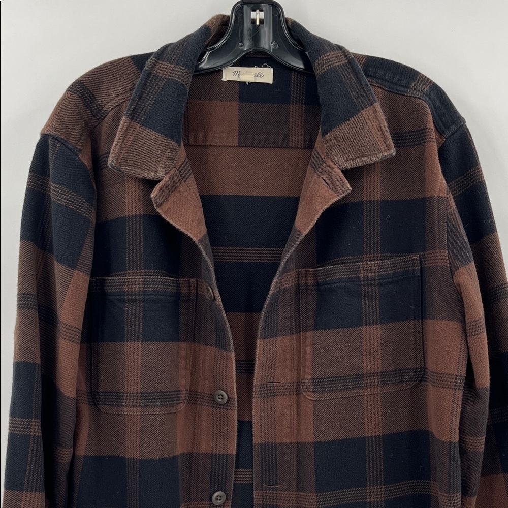 Madewell Men's Lightweight Plaid Shirt Jacket in Brown and Black - Picture 2 of 10